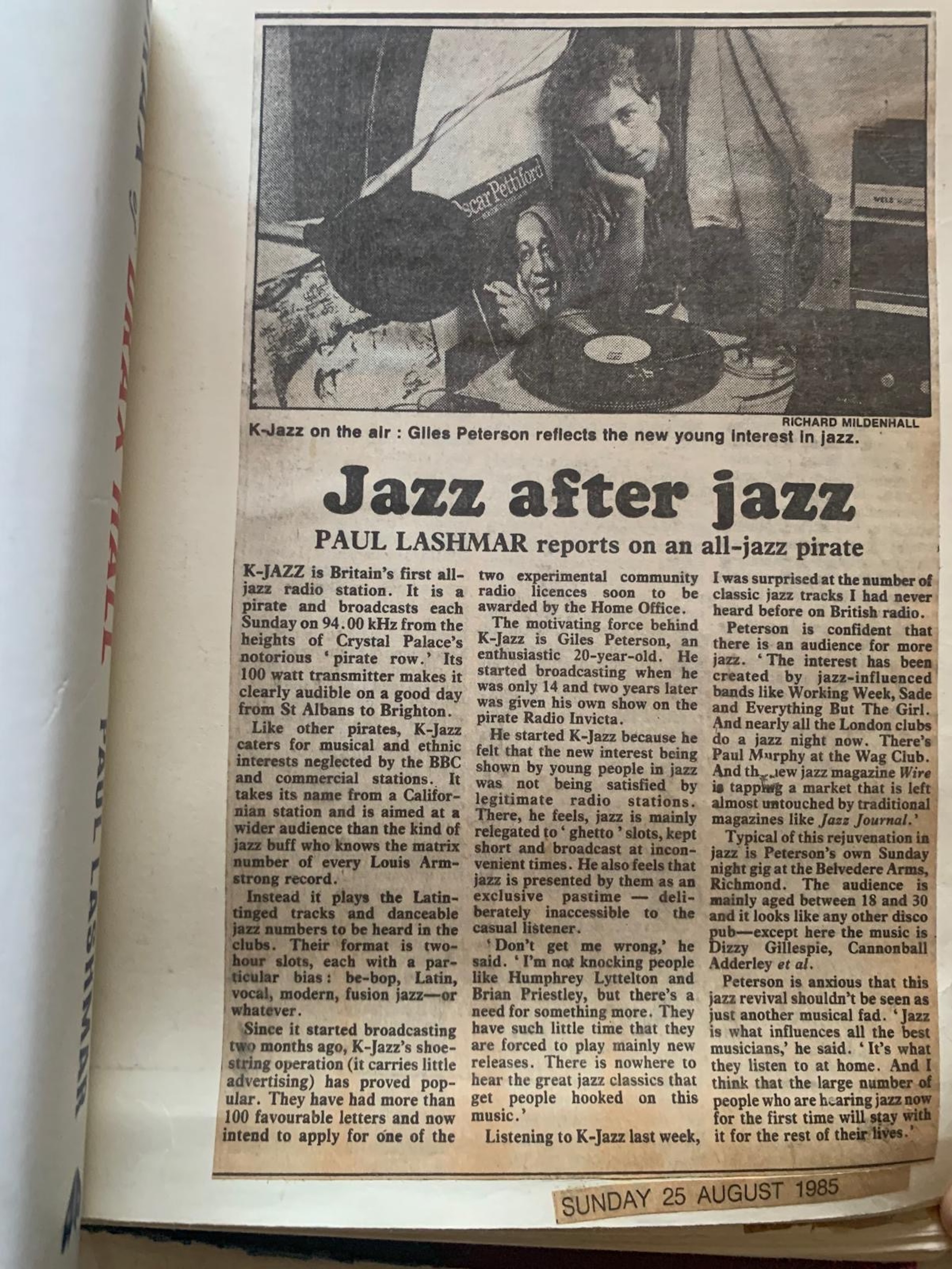 Gilles Talks Pirate Radio Jazz in the Observer 